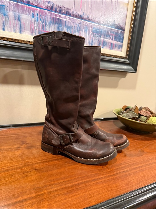 Frye Shoes - Frye Tall Buckle Veronica Slouch Leather Boot - Brown, Size 6.5-7, Buckle Damage